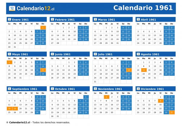Calendario 1961