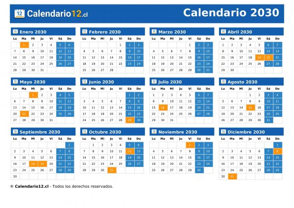 Calendario 2030